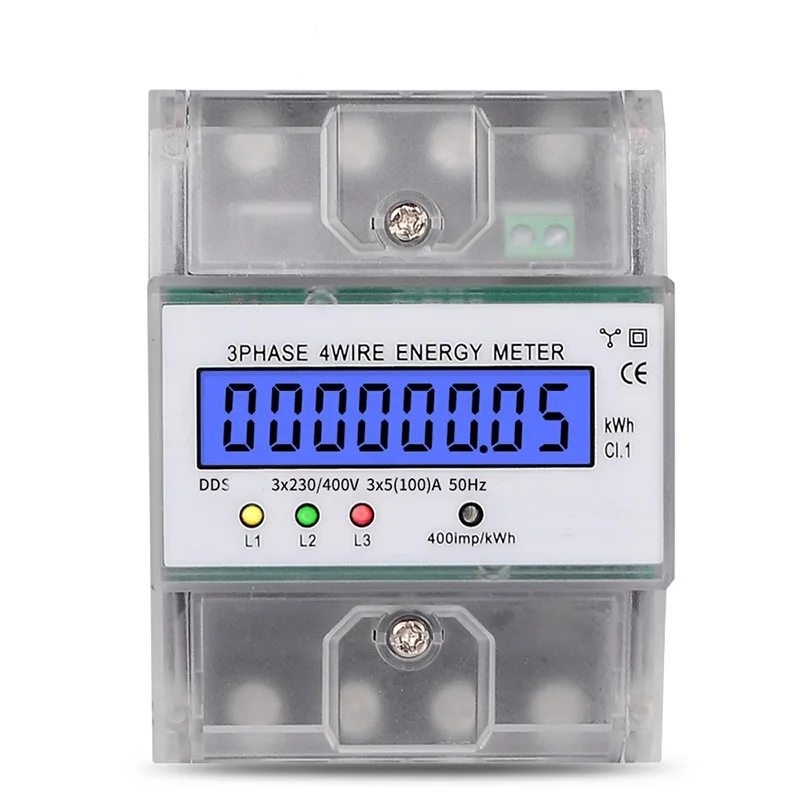Rail-type three-phase four-wire LCD screen English meter 4P high-precision electronic energy meter