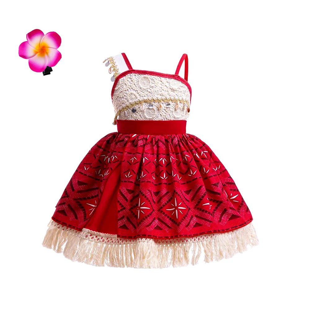 女の子のための映画のキャラクターのモアナ2コスチューム,プリンセスドレス,ボヘミアン,ヴィンテージ,タッセル,誕生日パーティー,夏