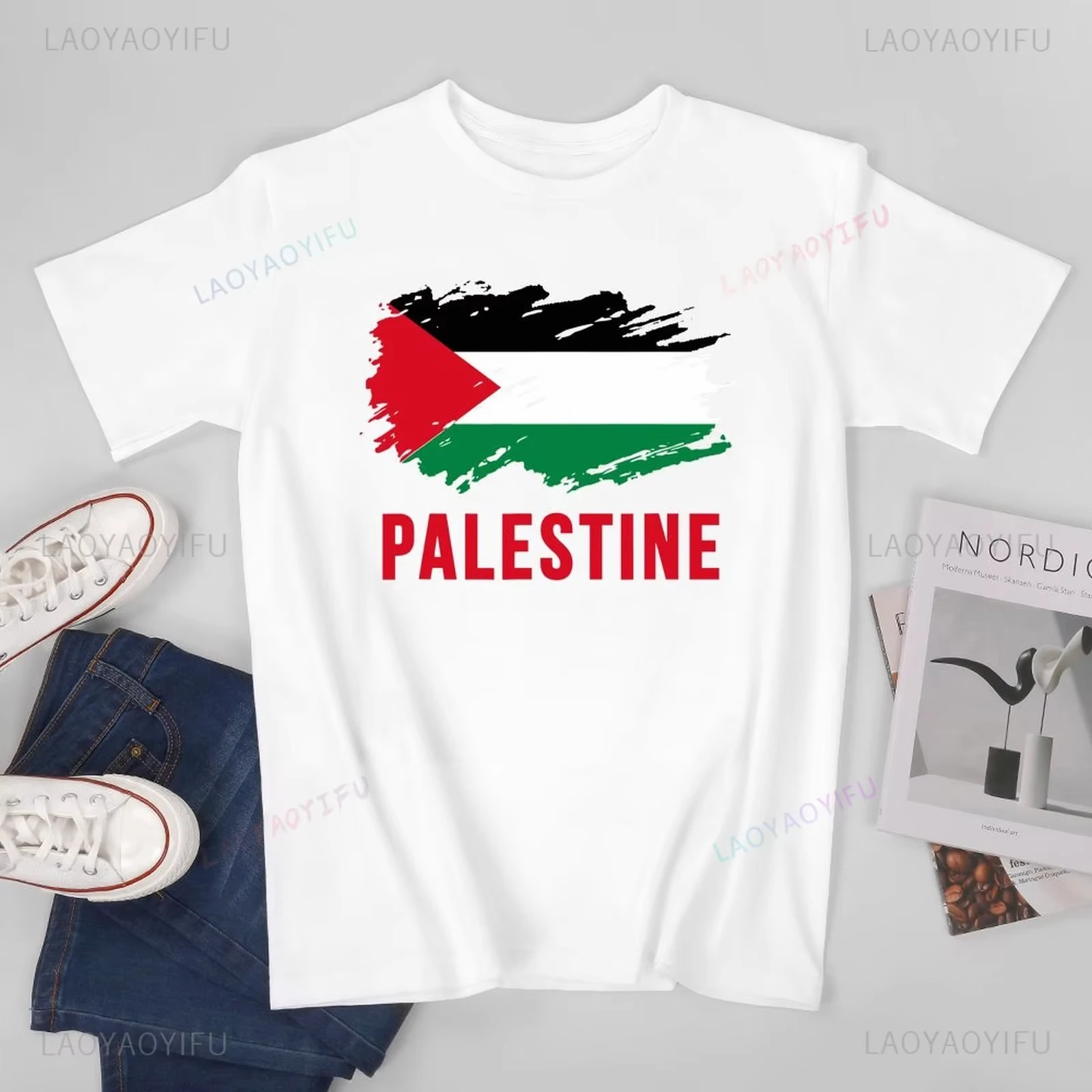

Classic Unisex Men Vintage Palestine Flag Printed T-shirt Casual Loose Tees T Shirts Women Summer Outdoors T-Shirt