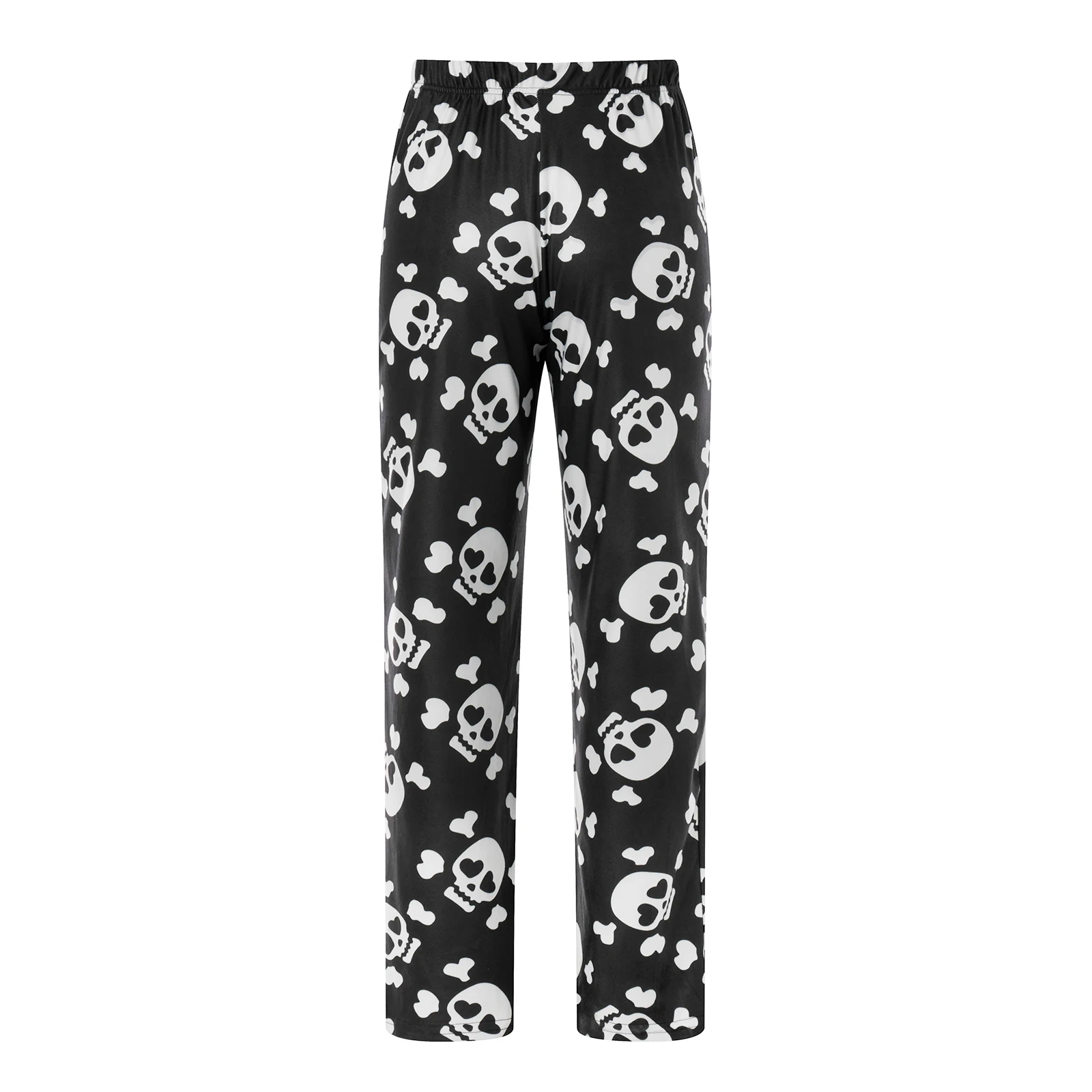 Women\'s Fuzzy Pajama Pants Sleepwear Skull Print Elastic Waist Long Pants Thickened Nightwear Halloween Lounge Bottoms