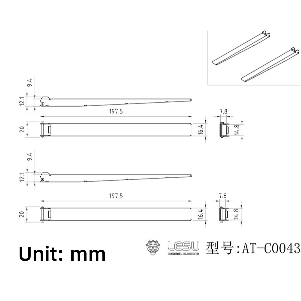 Toy Big Forklift RD-A0014 Extended Forks Attachment LESU RC AT-C0043 1/14 Scale RC Toy Upgrade Modification DIY Accessories Part