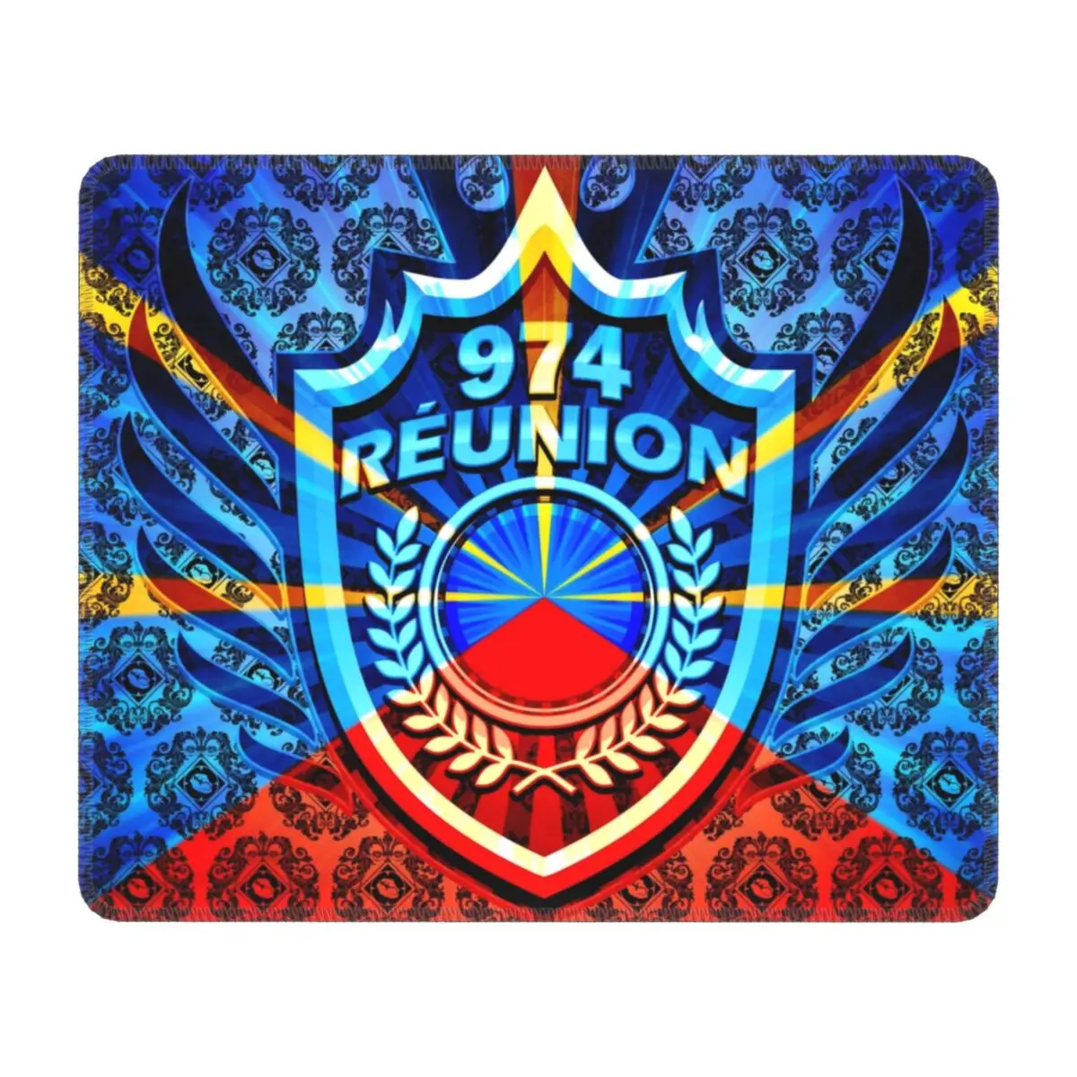 974 Reunion Island Mouse Pad Waterproof Mousepad with Stitched Edge Non-Slip Rubber Maveli Coat of Arms Gaming Computer Desk Mat