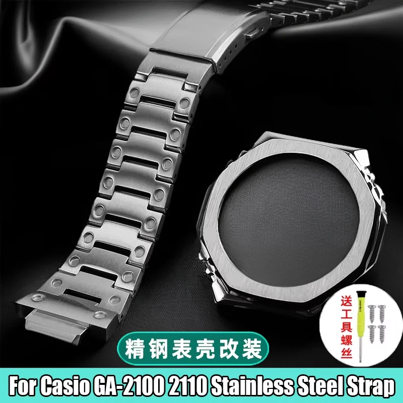 GA2100 GA2110 Set Metalen Horlogeband Case Voor Casio G-shock GA-2100 GA-2110 Gemodificeerde Roestvrij Stalen Horlogeband Bezel polsband
