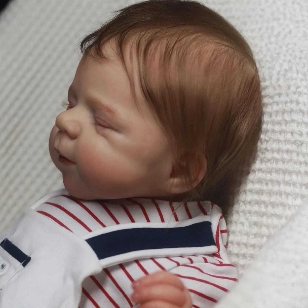 BZDOLL 19인치 48CM 잠자는 리본 베이비돌 수제 실물 같은 비닐 팔다리 천 몸체 사랑스러운 생일 선물 장난감