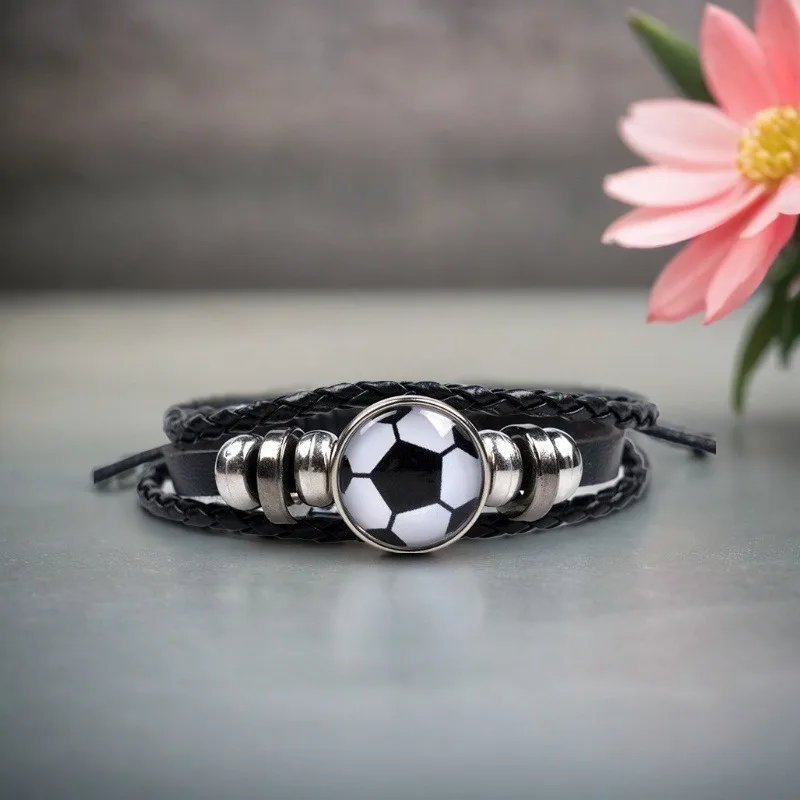 Fashion Soccer Bracelet Fans Leather Wristband Trendy Sports Theme Wrist Accessory Ideal Fan Souvenir for Football Lovers Daily