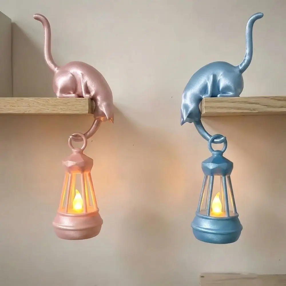 3D Printed Cat Wall Hook Light with Lantern Vintage Style Cat Shaped Hook Animal Shaped Inverted Cat Cat Hanging Hook