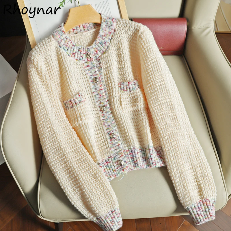 

Panelled Cardigans Women Single Breasted Candy Colors Sweet Knitted Comfortable Patchwork Ins Korean Style Young Streetwear Chic