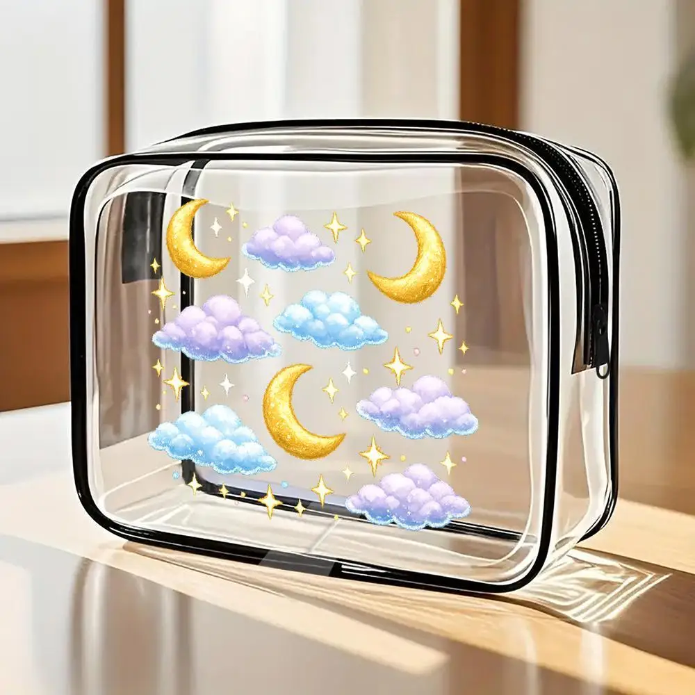 Toiletry Bag Glitter Crescent Moon Cloud Clear Cosmetic Bag Kawaii Dreamy Style Zippered Portable Organizer Travel Daily Toile