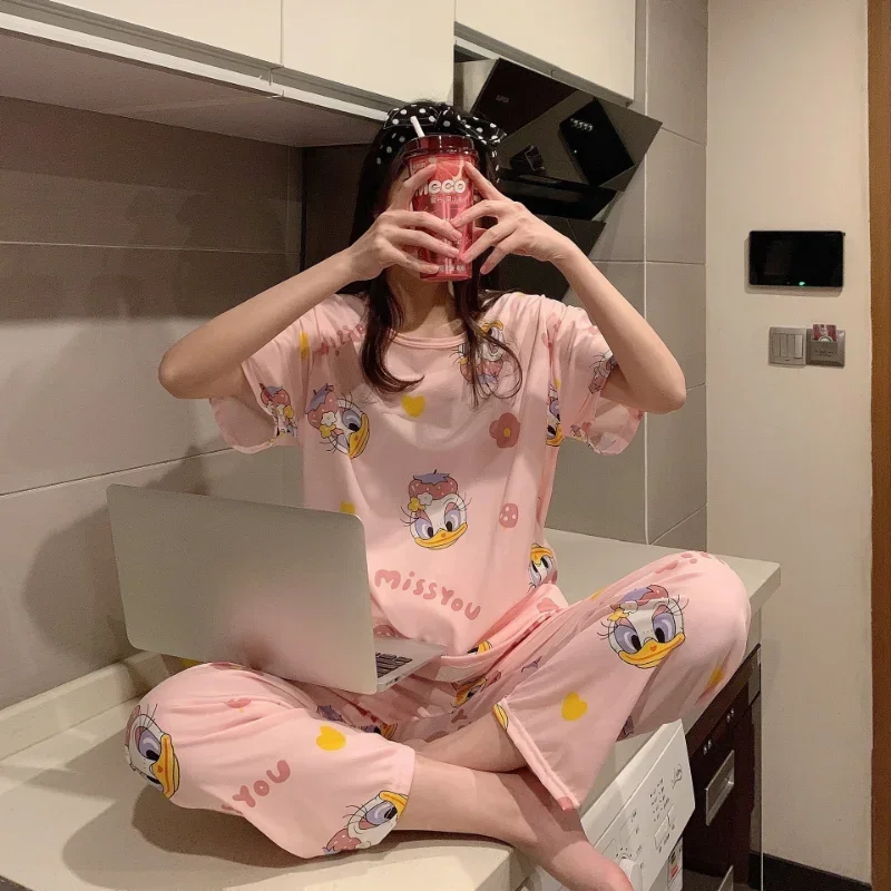 Sanurgente Hello Kitty-Pyjama d'été en coton pour femme, manches courtes, col rond, vêtements de détente, fj2 pièces