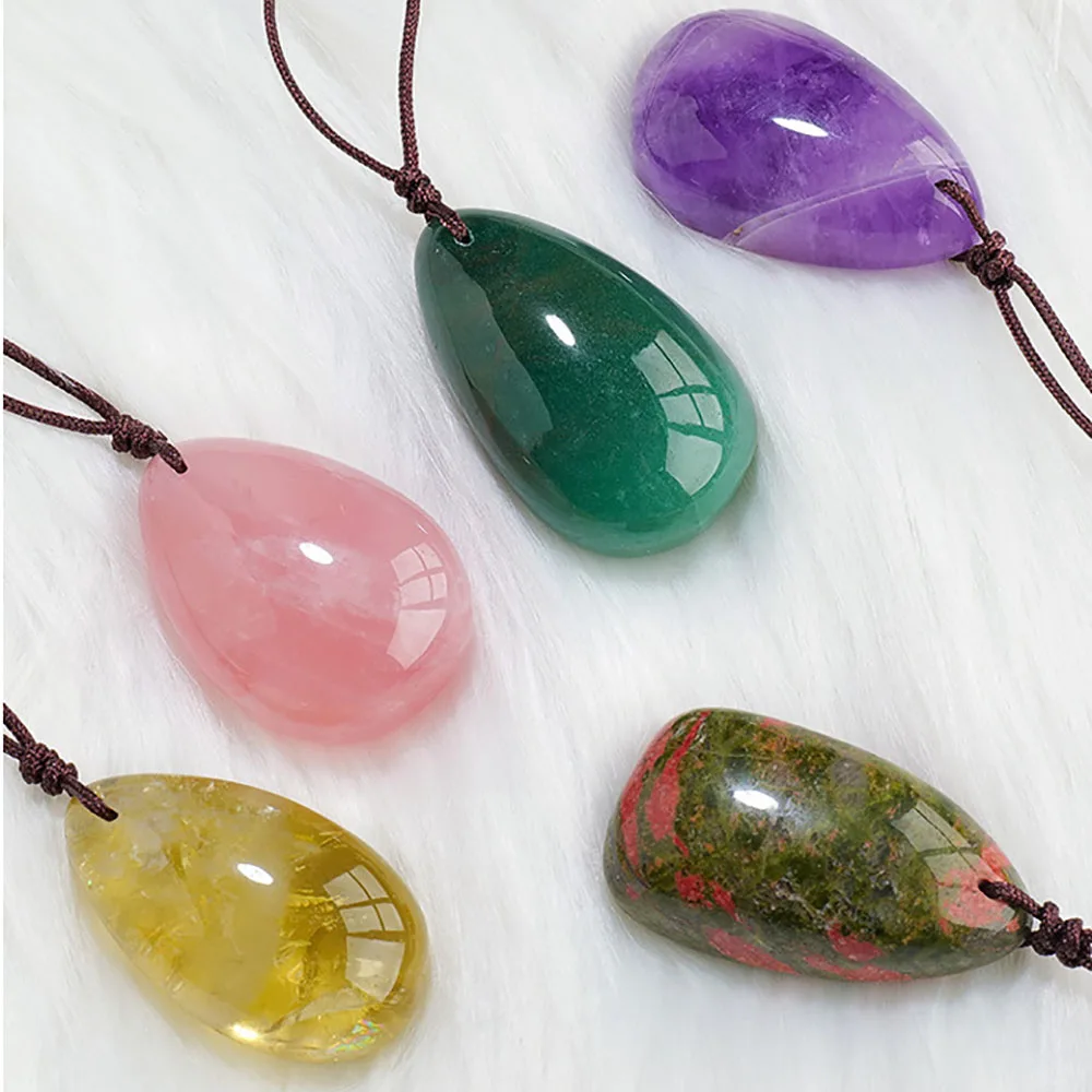 Natural Crystal Quartz Pendant Water Drop Healing Crystals Amethyst Tiger Eye Stones Citrine Lapis Lazuli Chakra Charms Necklace