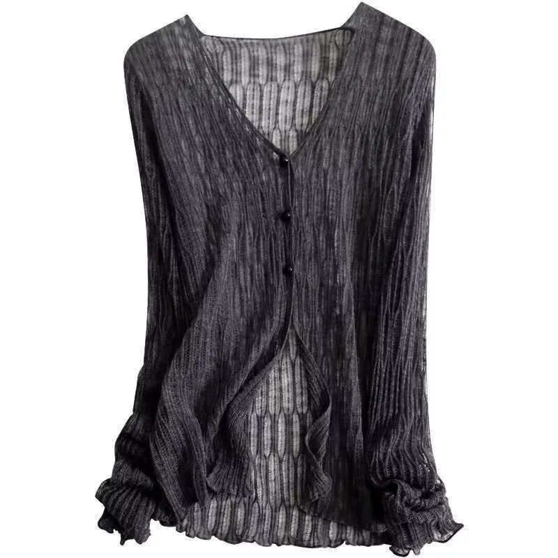 2026 Summer Autumn Knitwear Cardigan Coat Women's Clothing Fashion Ruffles Slim Hollow Out Casual Knitting Thin Sweater Tops