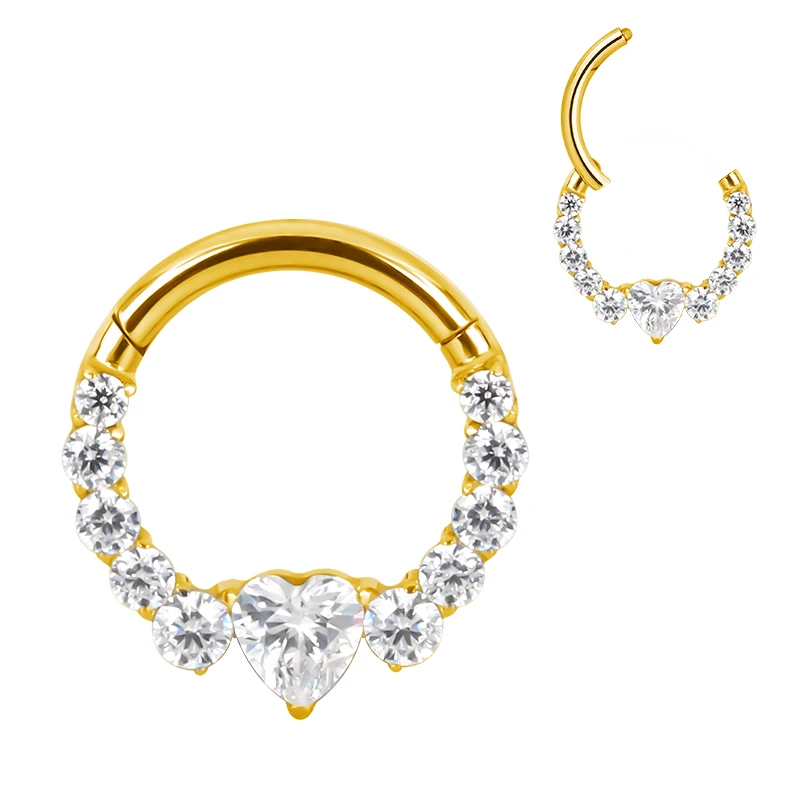 ASTM F136 Titanium EAR PIERC Fan-shaped and side CZ Ring Hoop Nose Rings Hinged Clicker Earring Labret Tragus Ring Body Piercing