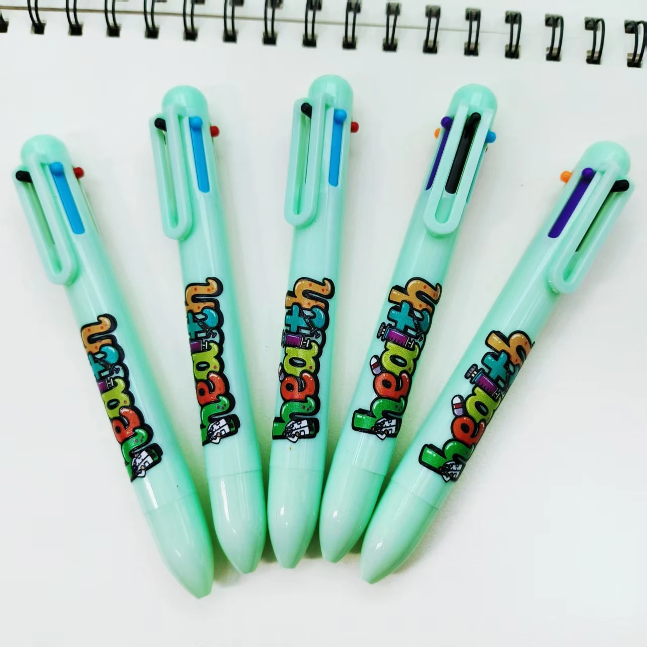 

7/13PCS Green Health Guard Theme Ballpoint Pen Health Letter Series Multi color Pen Six in One Multi color Ballpoint Pen