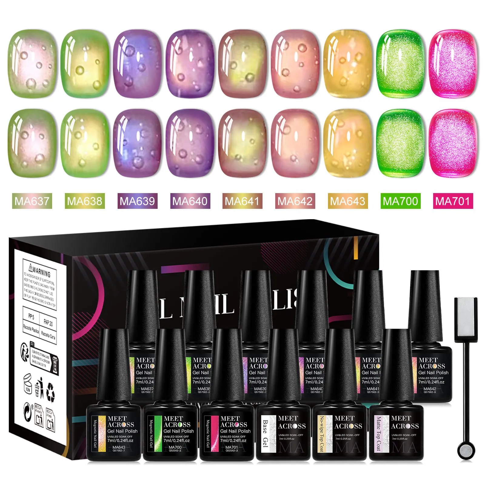 ชุดยาทาเล็บเจลแม่เหล็ก 12 สี ลายผลไม้ฤดูร้อน สีเขียวฝรั่ง สีนีออน ยาทาเล็บเจลกึ่งถาวร ล้างออกได้ด้วยน้ำยาล้างเล็บ ยูวีเจล พร้อมเบสโค้ทและท็อปโค้ท