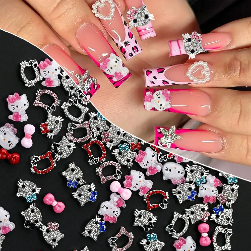 30 Stück 3D Volldiamant Kitty Nagel Strass 6 Gitter Rosa/Rot/Klar Mini Kristall Kitty Nagel Charms Gold Legierung Kitty Nagel Schmuck