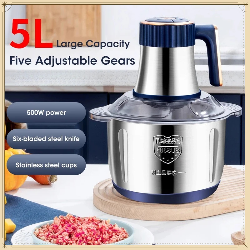  5L 304 Stainless Steel Electric Meat Grinder Multifunctional Food Chopper Slicer Mincer Baby Food Processor 