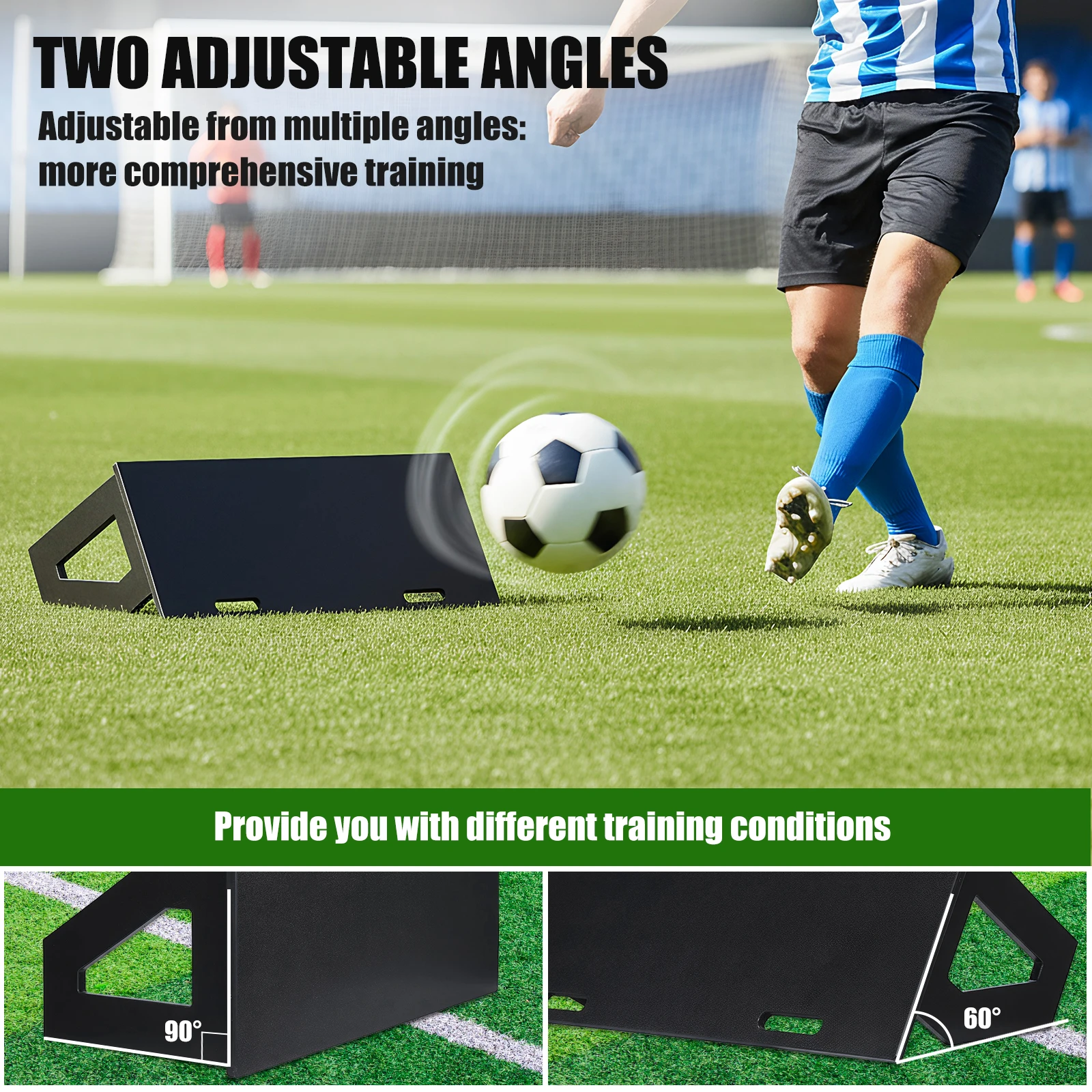 

Soccer Rebounder Board 100x40cm Portable Soccer Training Board Adjustable Angles for Control Passing and Shooting Practice