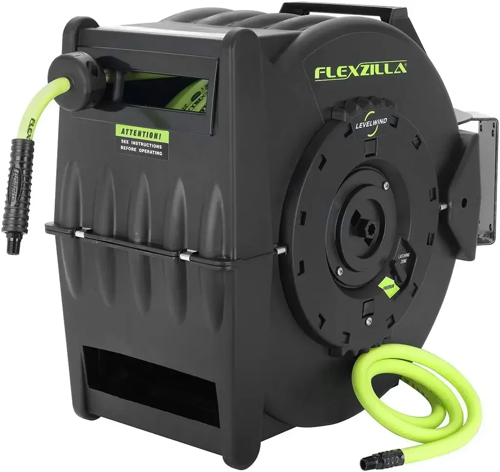 Pro Levelwind Retractable Air Hose Reel, 3/8 in. x 50 ft., Heavy Duty, Lightweight, Hybrid, ZillaGreen - L8305FZ