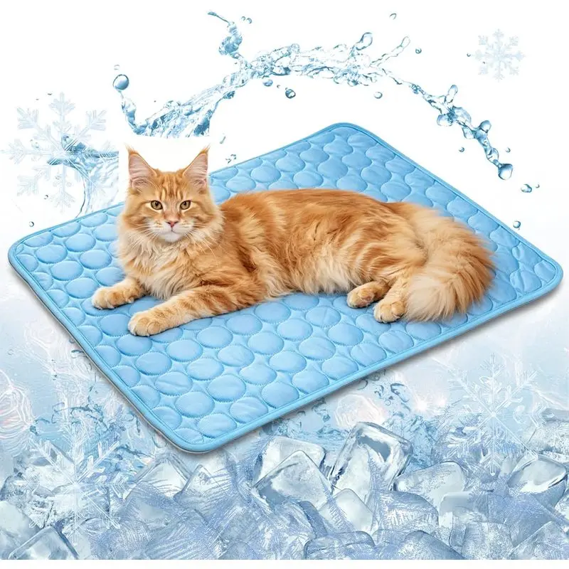 Pet Cooling Mat 62x50cm Non-Toxic Foldable Cooling Pad, Scratch-Resistant Washable Cat Cooling Mat Outdoor and Car Use (M/Blue)d