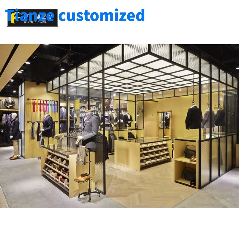 （customized）Customized Men Garment Small Retail Shop Design Clothing Store Plywood Display Showcase