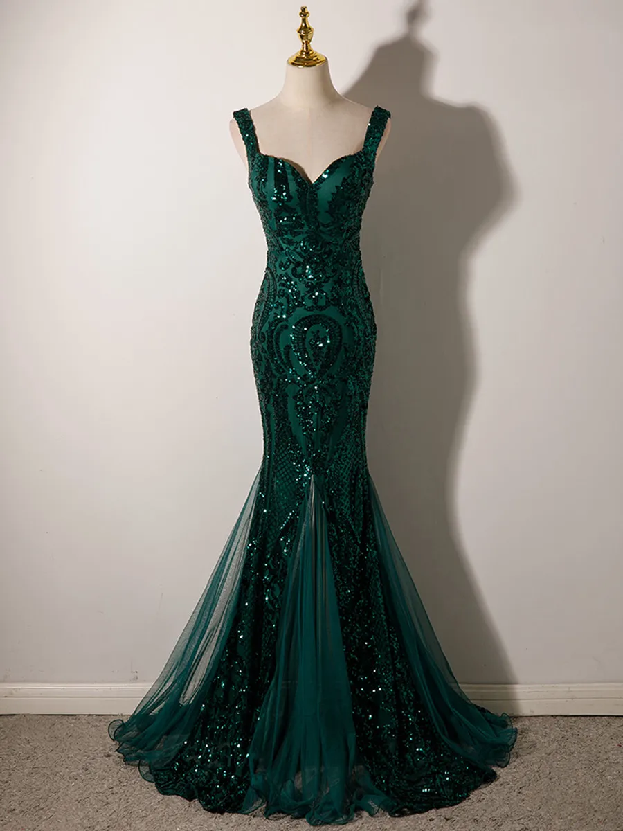 Vestido de noche de sirena verde sin mangas con cuentas y lentejuelas, largo hasta el suelo de lujo, fiesta árabe, cumpleaños