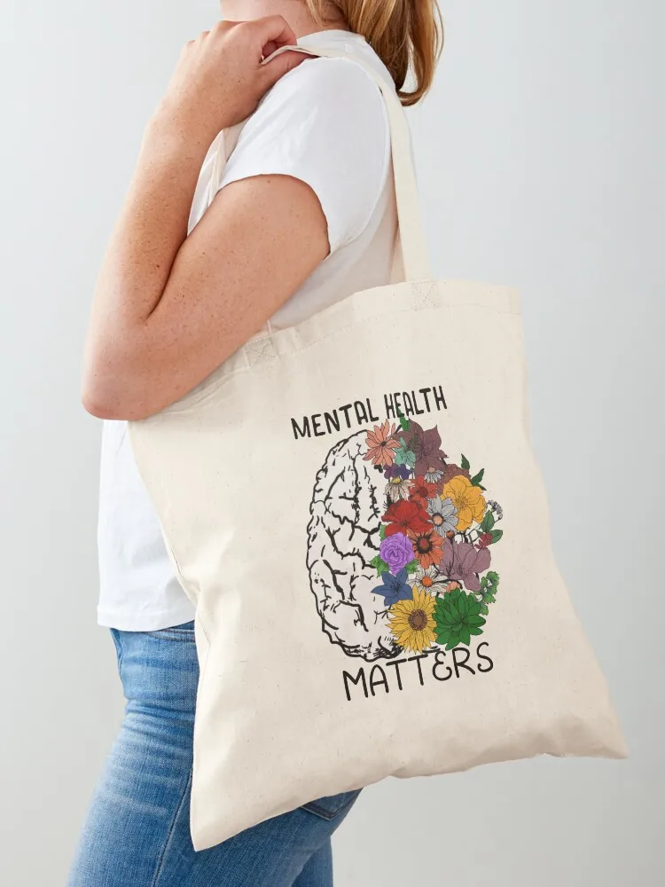

Mental Health Matters- Floral Brain Tote Bag Canvas Shopping bags Handbags women Women's shopping bag