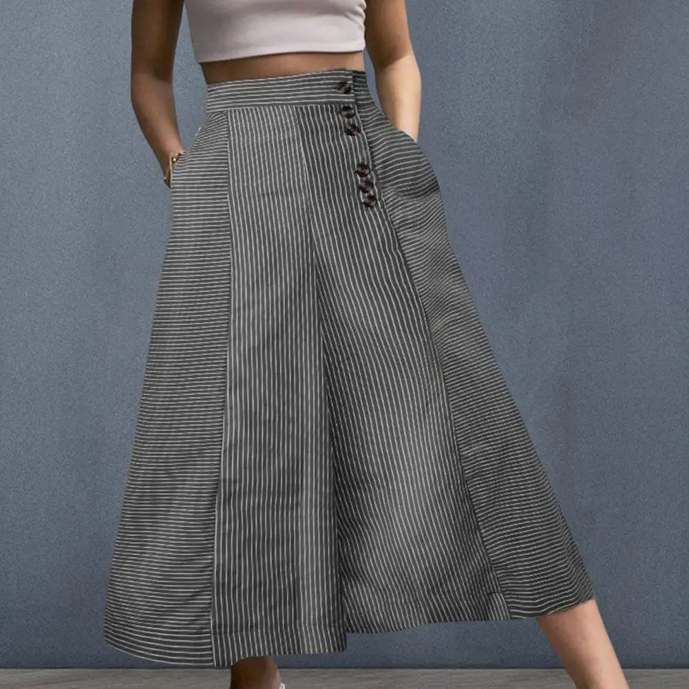 

Striped Wide-leg Pants Striped Wide Leg Summer Pants for Women High Waist Side Buttons Pockets Trousers with for Everyday