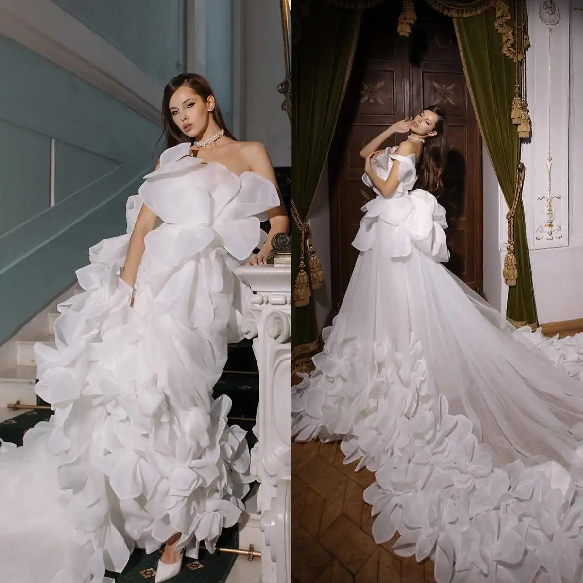 Glamorous A-line Wedding Dresses Deep V-Neck Shining Beads Sequins Lace Sweep Train Bridal Customized Classic Robe De Mariée