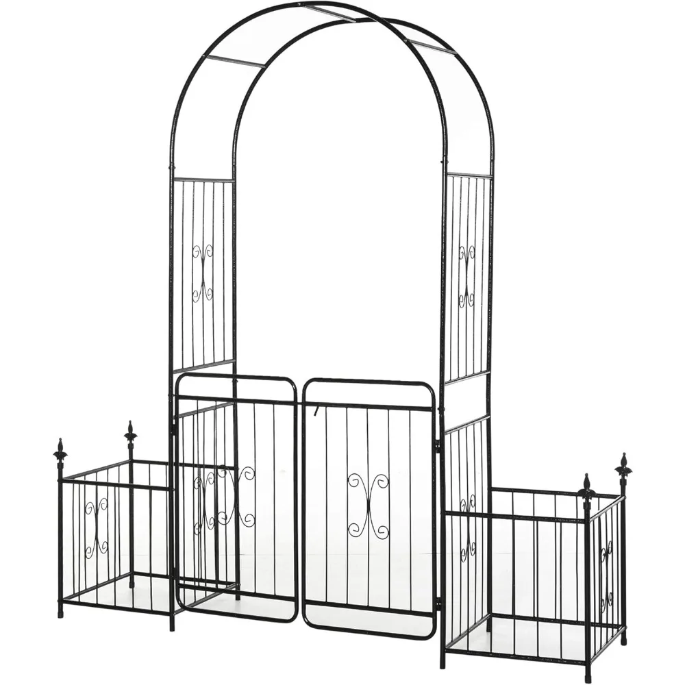 

Garden Arbor Arch Gate with Trellis Sides for Climbing Plants, Wedding Ceremony Decorations, Flourishes & Arrow Tips