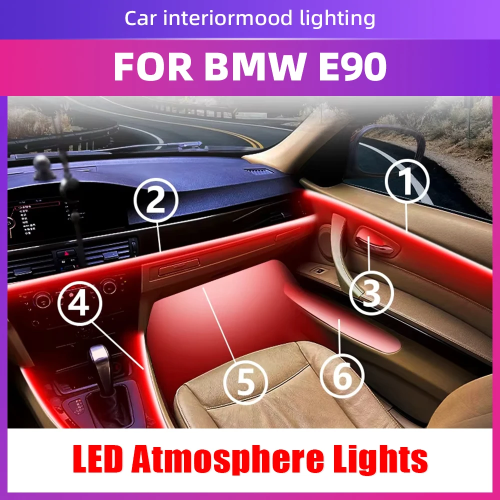 Fit For BMW E90 LED Car Cabin Atmosphere Strip 64s Dynamic Lighting APP Adjustable Multiple Effects Discreet Acry DIY Flexible
