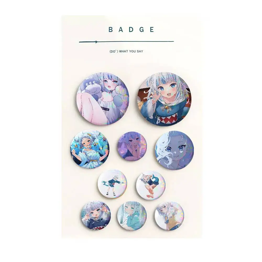 Gawr Gura Round Button Badge Pin Set Anime Cartoon Game Music Cool Fashion Brooch for Backpack Clothes Hat