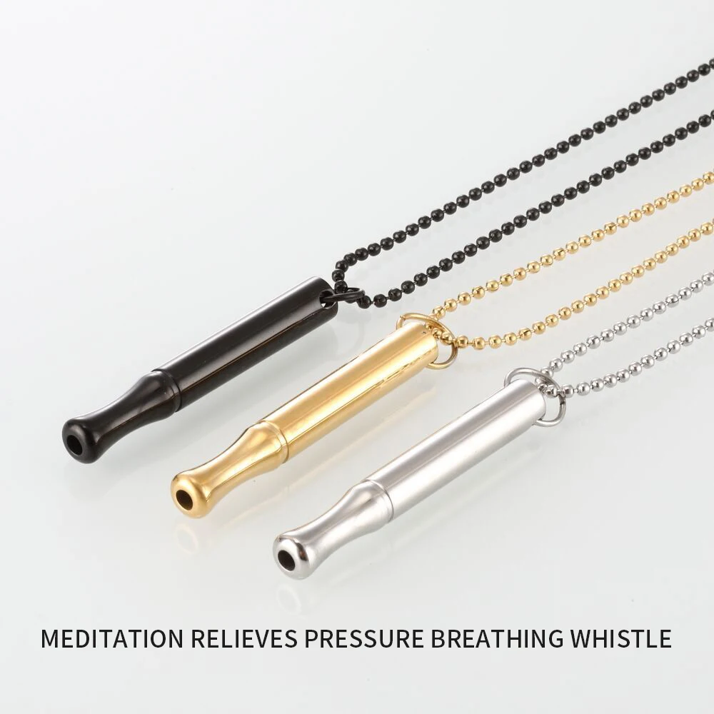 1Pc Meditatie Adem Fluitje Ketting Drukreliëf Hanger Ketting Rvs Fluitketting