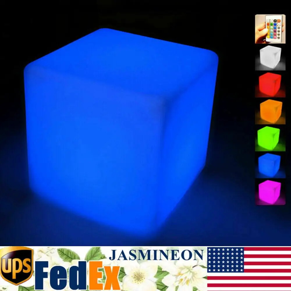 16" LED Light Cube Stools Chair w/ Remote Control 16 RGB Colors Rechargeable Outdoor Garden Patio Hotel Decoration Chair Lamp