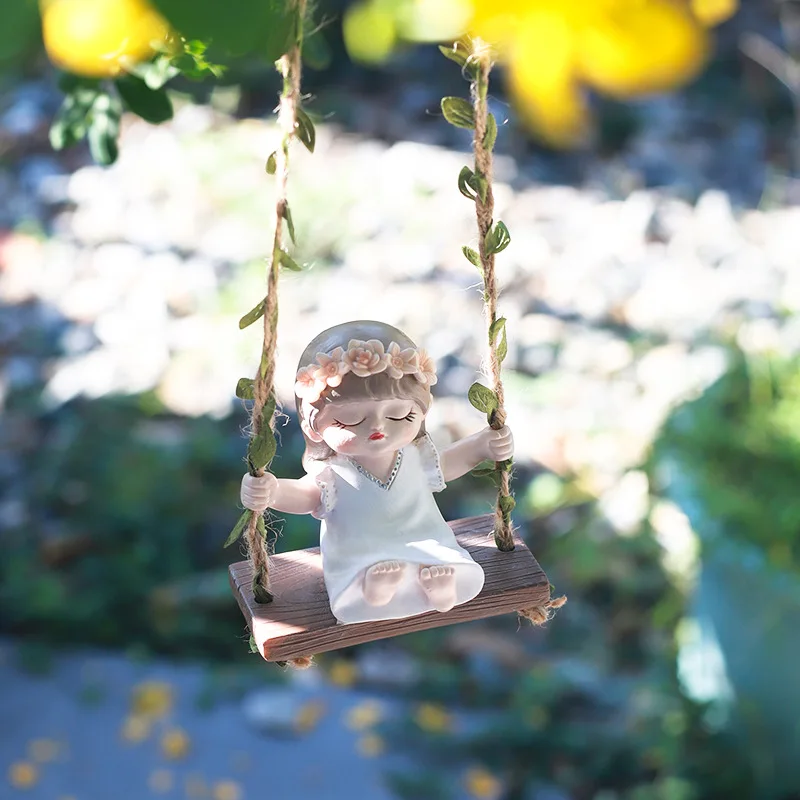 Gardening Swing Girl Landscape Decoration Pendant Garden Courtyard Girl Swinging Fun Cute Hemp Rope Hanger