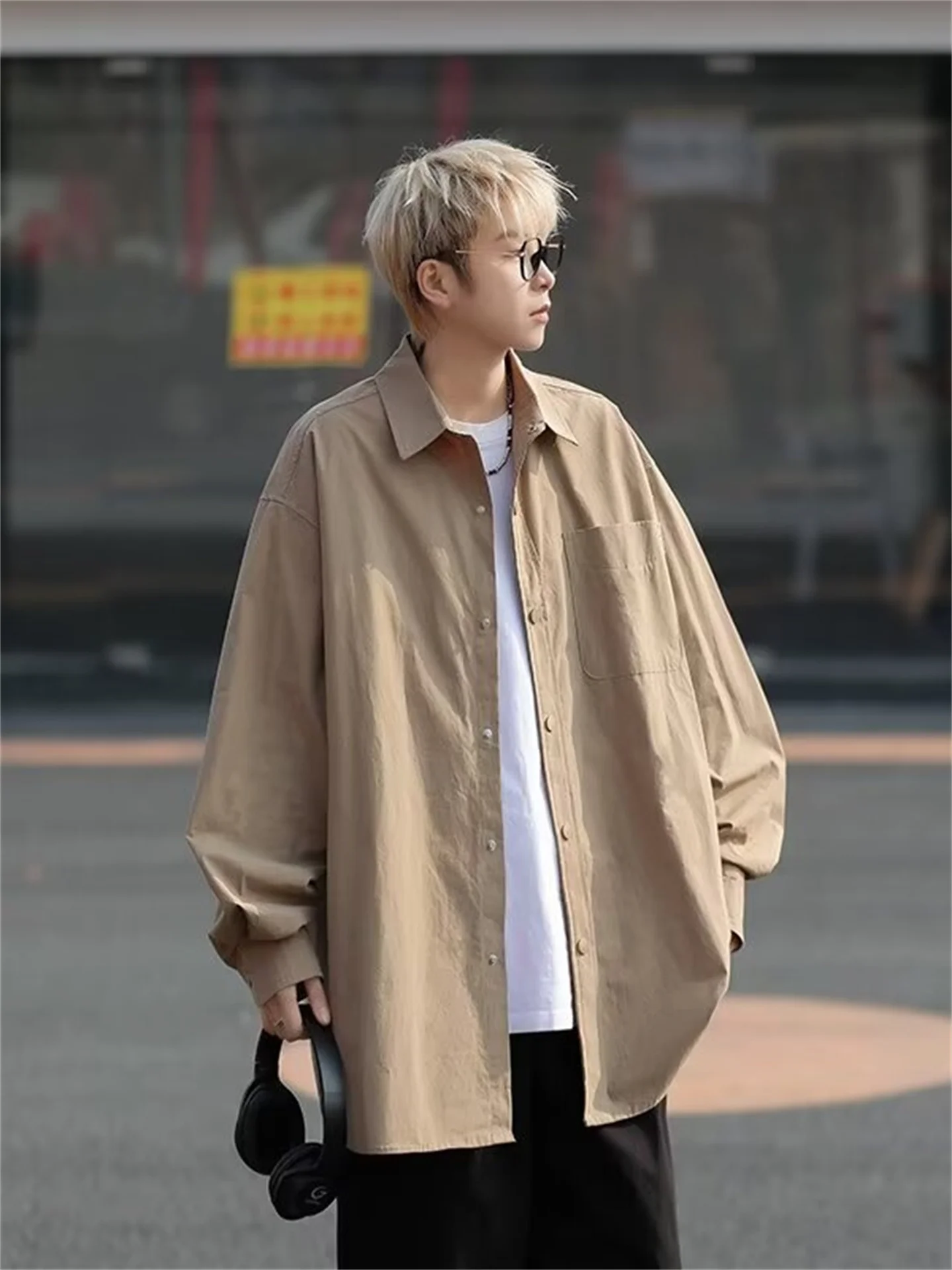 

Loose Men's Long Sleeve Shirt Vintage Versatile Basic Style Cityboy Spring Autumn Washed Casual Fashion Student Sun Protection