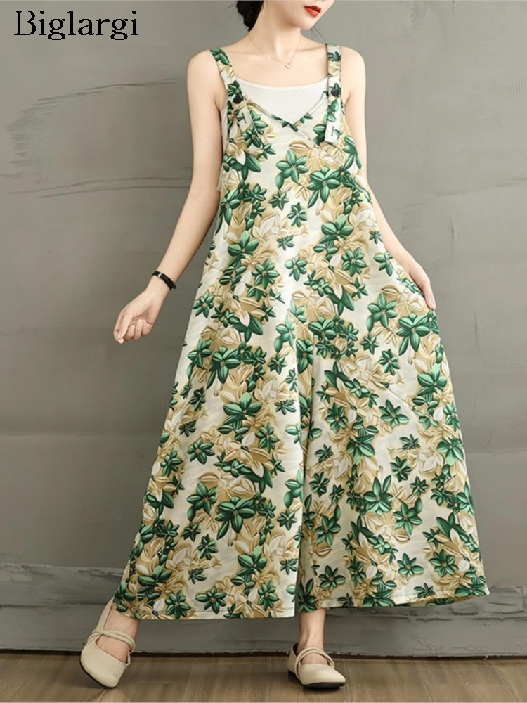 

Oversized Summer Overalls Pant Women Holiday Casual Floral Print Fashion Ladies Overalls Trousers Loose Wide Leg Woman Jumpsuits