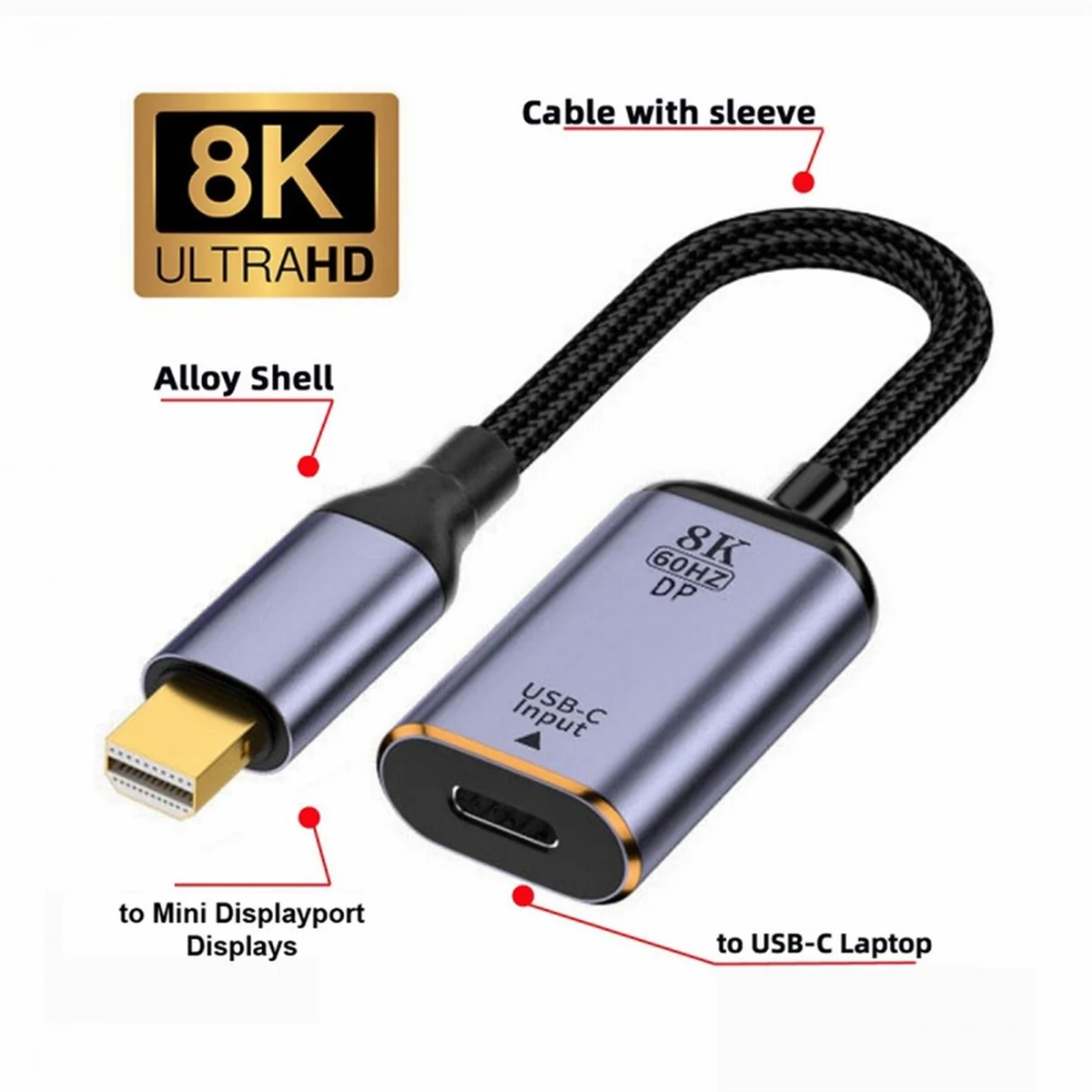 

Адаптер USB-C в Mini Displayport, преобразователь USB-C типа C с гнездом на Mini Displayport 1.4 8K 60 Гц для планшетного телефона
