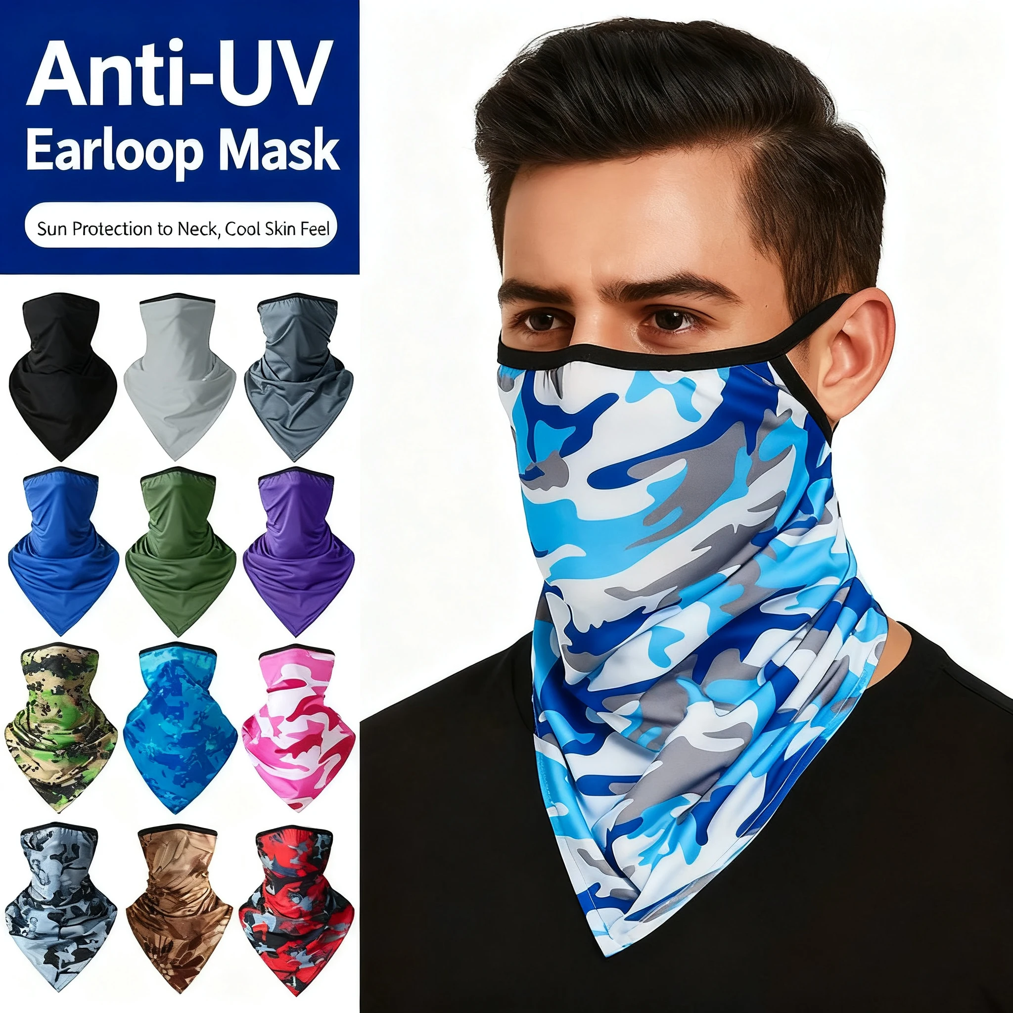 

UV Protection Face Mask Cycling Ear-Hanging Breathable Daily Commute Neck Gaiter Summer Breathable Driving Men Women Bandana
