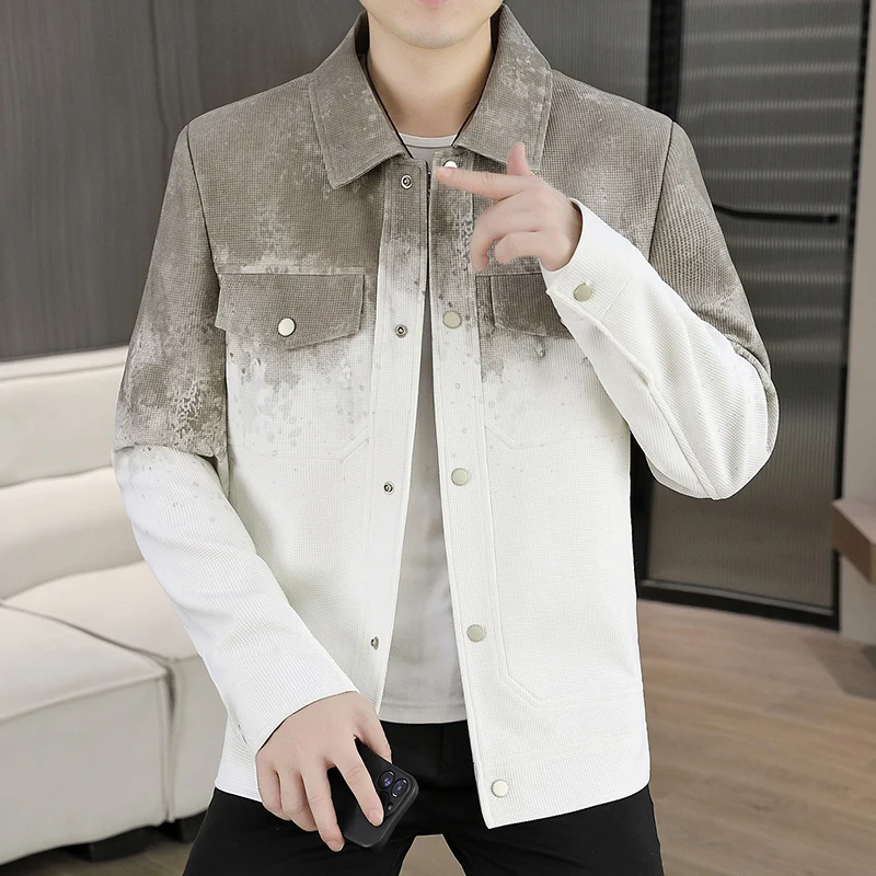 Trendy 2025 Autumn Gradient Men's Jacket Fashion Slim Fit Casual Business Short Coats Streetwear Social Men Outwear Jackets