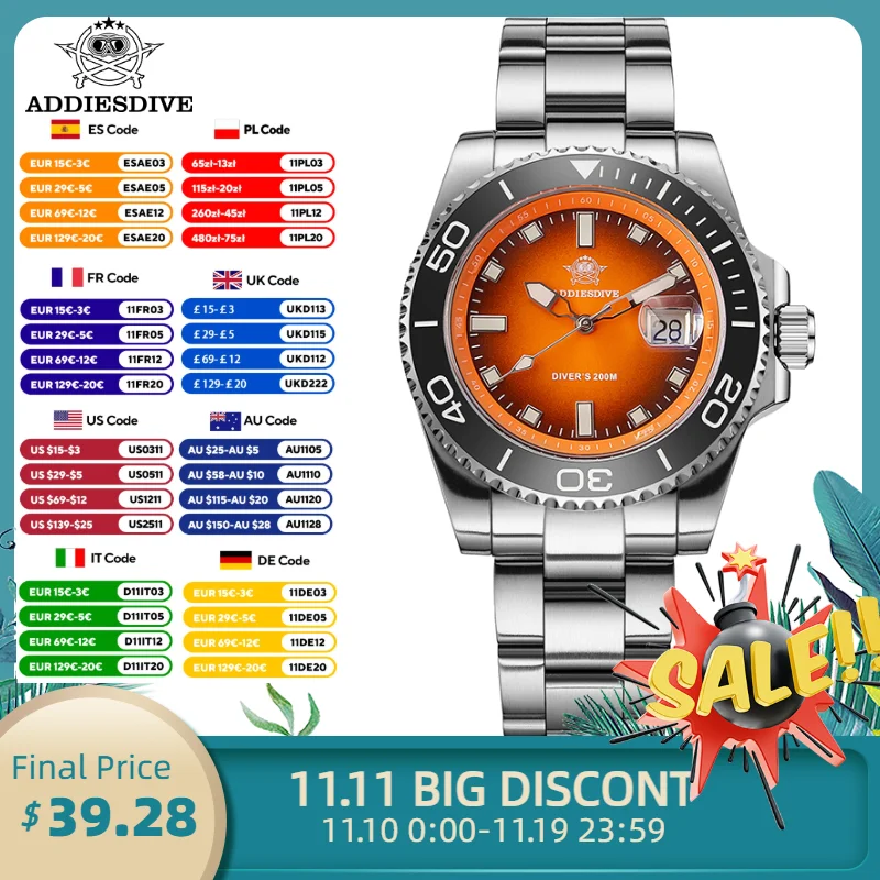 ADDIESDIVE AD2089 NEW Watches 2025 Fashion 41mm Quartz Watch Colorful Rotatable Bezel BWG9 Luminous 200m Waterproof Diving Watch