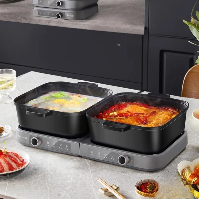 

Разделенная электрическая кастрюля и гриль — штабелируемая мультиварка для дома, электрические кастрюли большой емкости для приготовления жарки и тушения