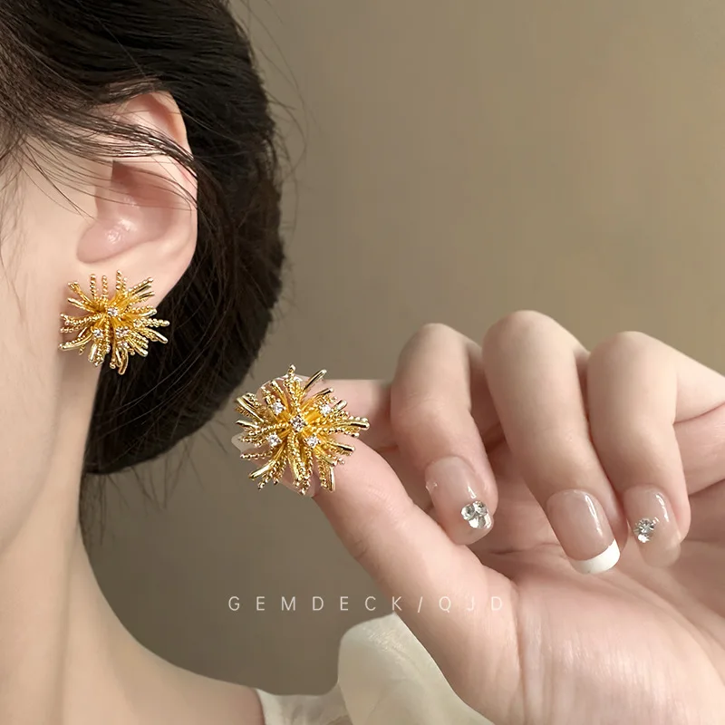 Firework Earrings Zirconium Alloy Retro Elegant Minimalist Unique Lightweight Comfortable Daily Commute Party Accessory Women