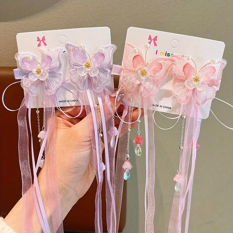 

Hanfu Hair Clips for Girls Ribbon Tassel Butterfly Step Shake Hairpins Chinese Traditional Festival Gift