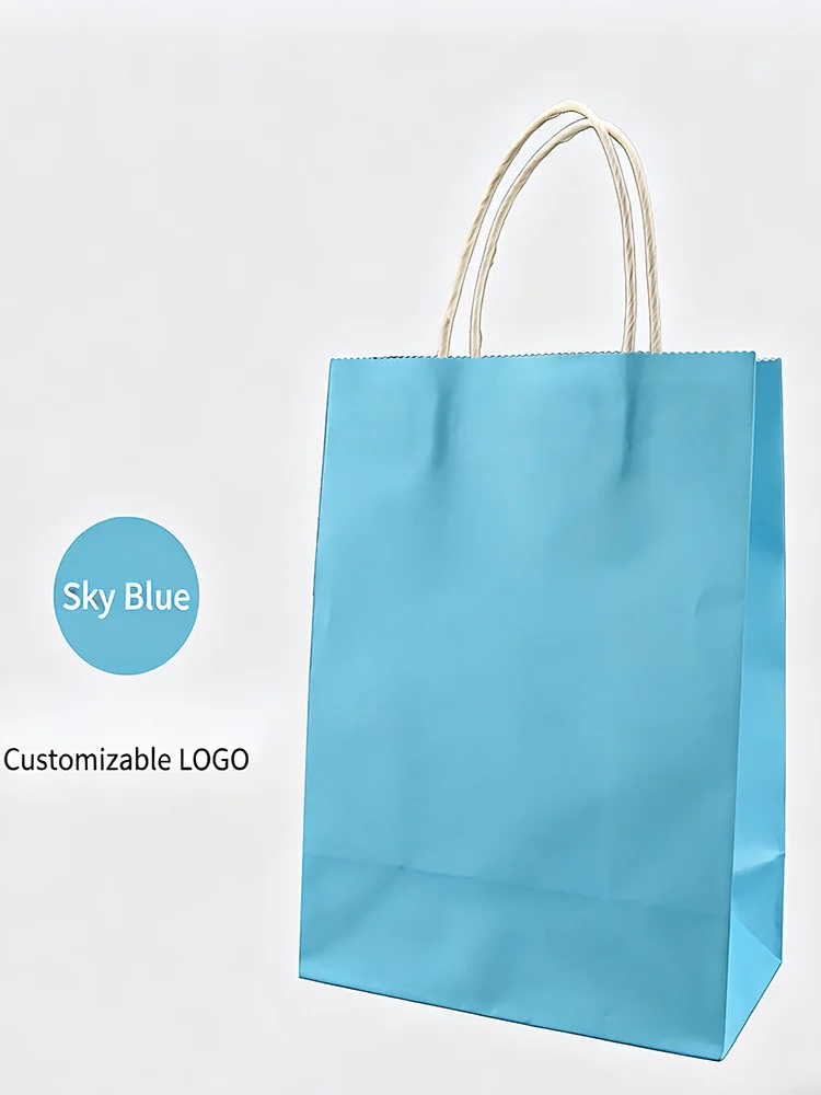 

100 шт. бумажных пакетов из крафт-бумаги с ручками и индивидуальным логотипом, одноцветная печать, для малого бизнеса, подарочные, для покупок, для вечеринок, экологичные