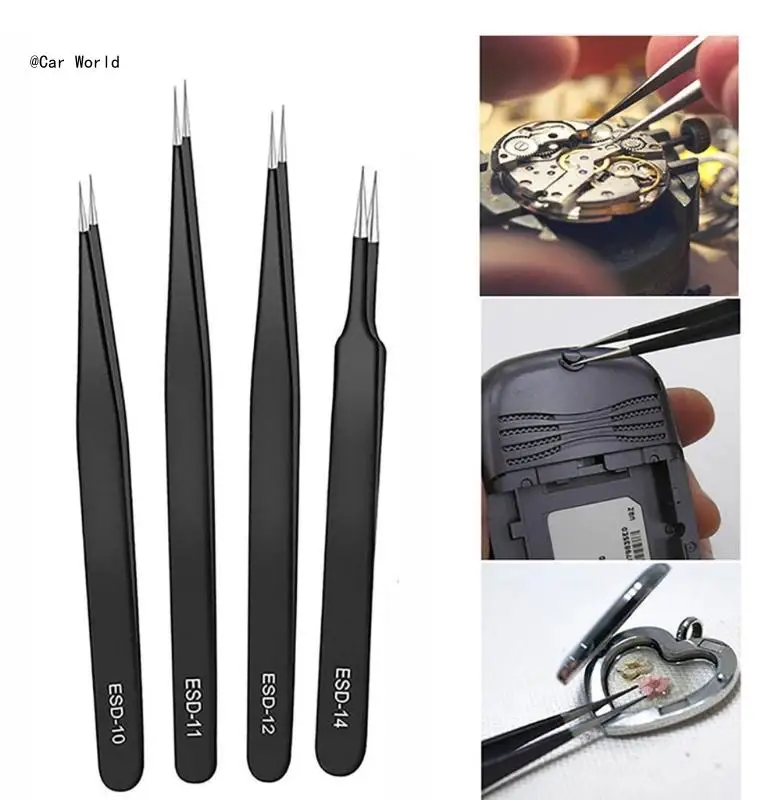 Steel Black Tweezers with Not Slip Grips Corrosion Resistant Tweezers Versatile for Safe & Precise Electronic Repairs 6XDB