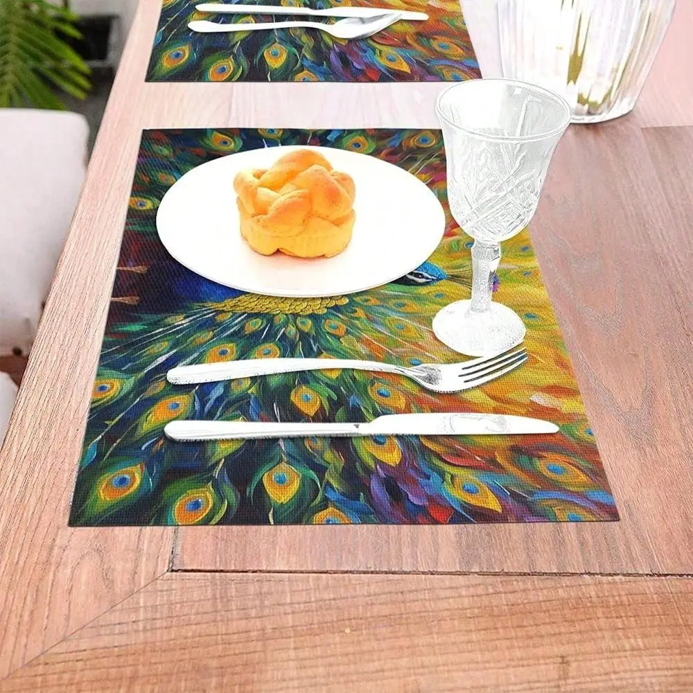 

Peacock Placemats Set Of 4 Linen Washable HeatResistant Cute Kitchen Table Mats For Dining Outdoor Farmhouse Holiday Home Decor