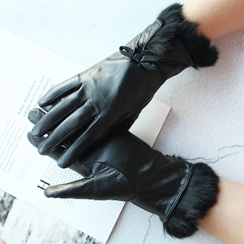 Winter Warm Sheepskin Gloves Women\'s Genuine Leather Velvet Lining Cold and Warm Fashion New Driving Motorcycle Riding Gloves