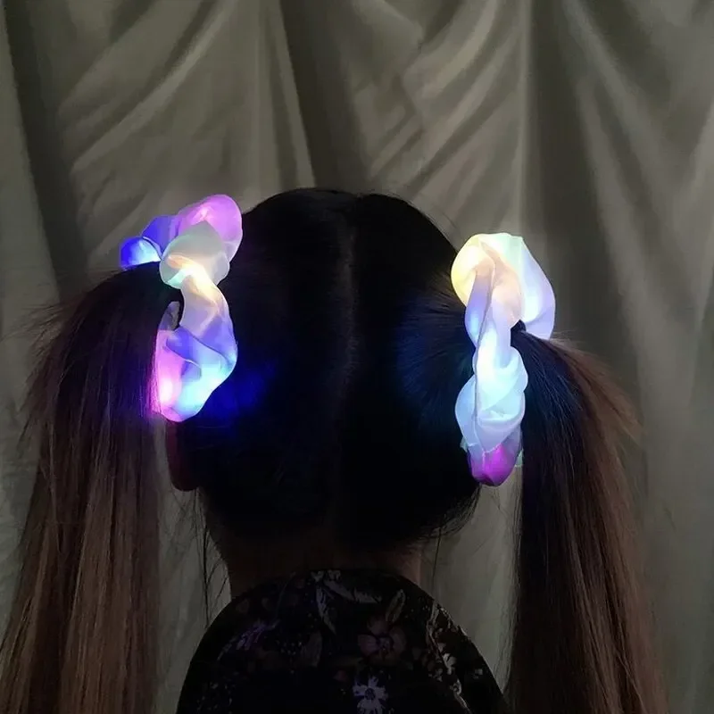 LED Glow-in-the-dark Large Sausage Headband Girl's Ponytail Headpiece Glow-in-the-dark Hair Accessories for Fancy Ideas