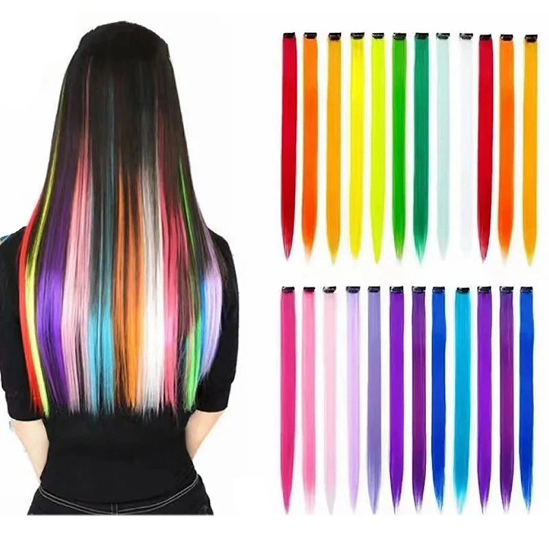 

Synthetic Hair Extensions With Clips Sparkle Hair Tinsel Heat Resistant Straight Hair Extensions Color Hairpieces Women