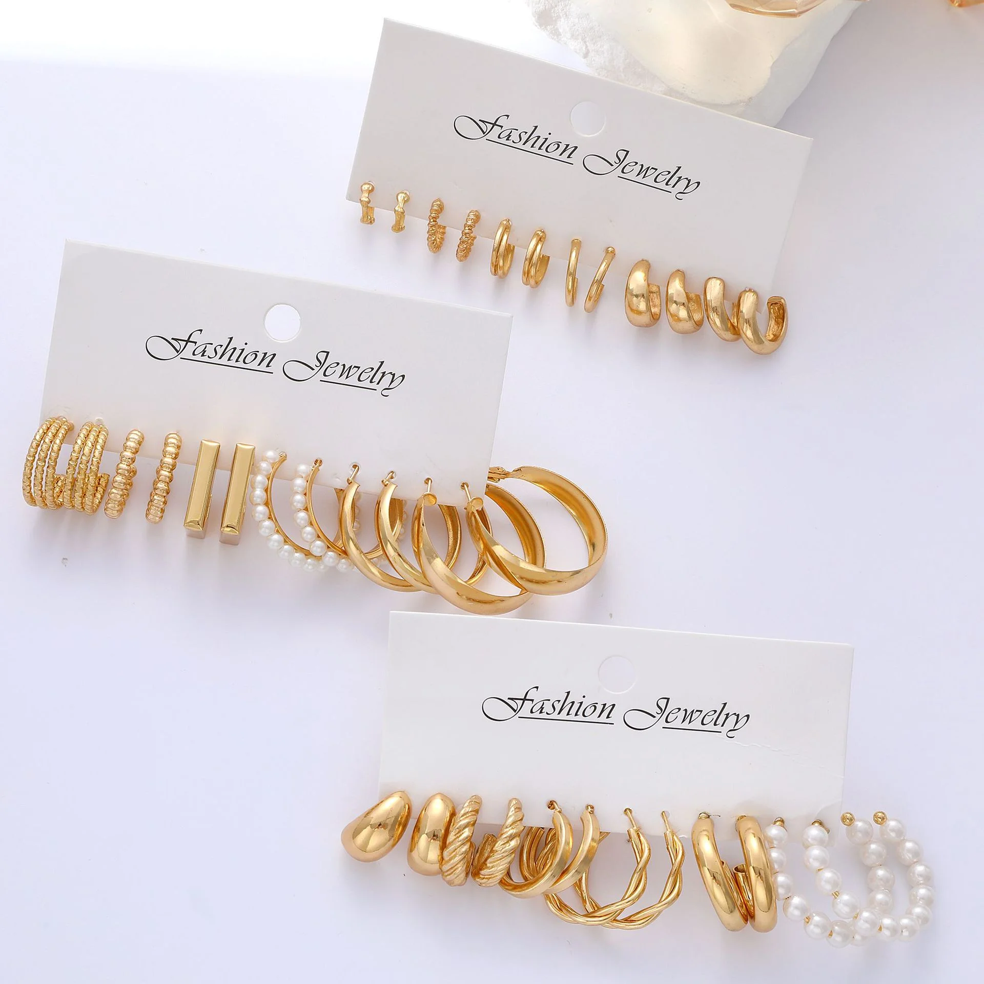 36 Pcs Geometric C Alloy Pearl Earrings Sets For Women Europe and America Gold Color Hoop Earring Holiday Parties Jewelry Gifts